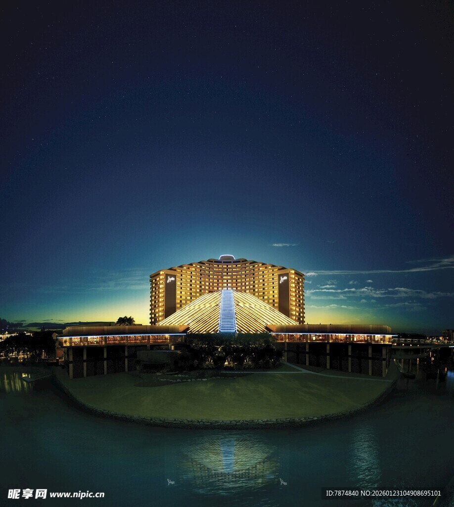 夜晚璀璨的宏伟建筑景观