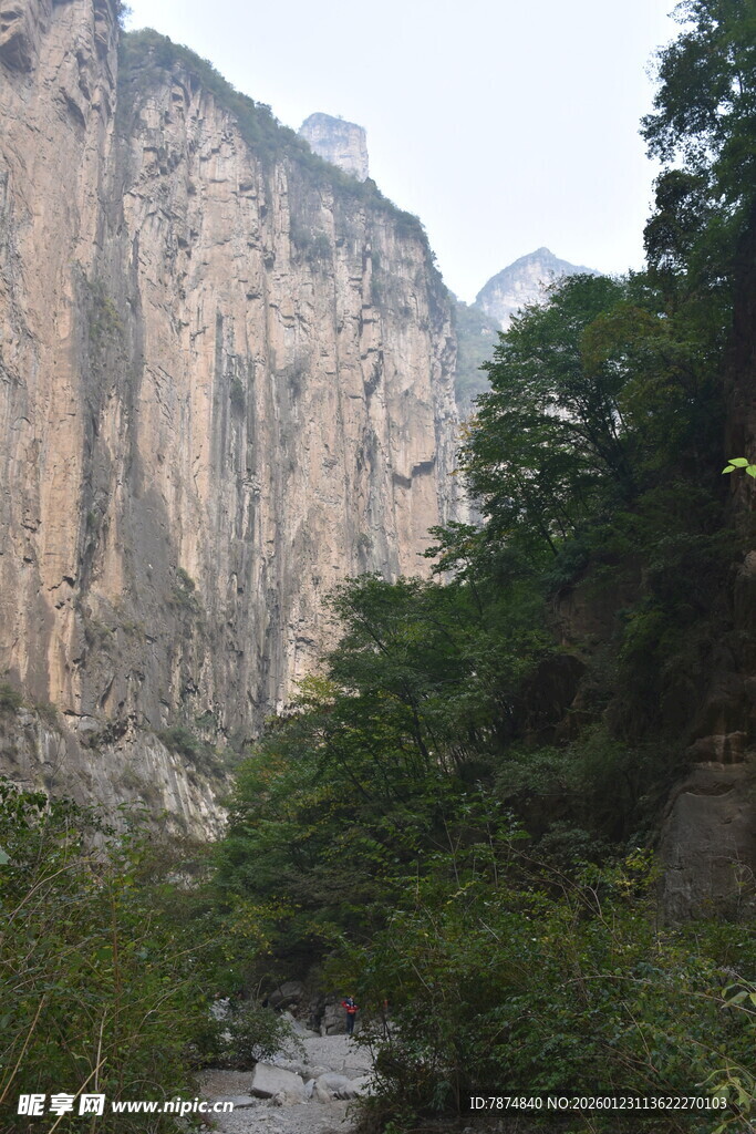 峡谷山间溪流与葱郁植被