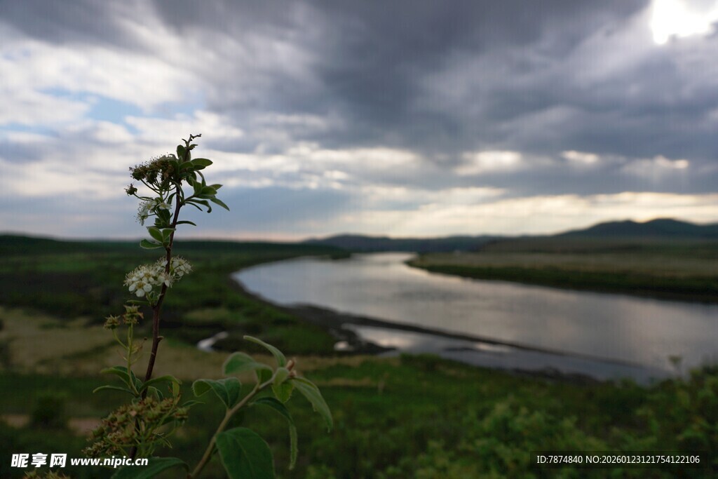 河畔风光 云下绿意盎然