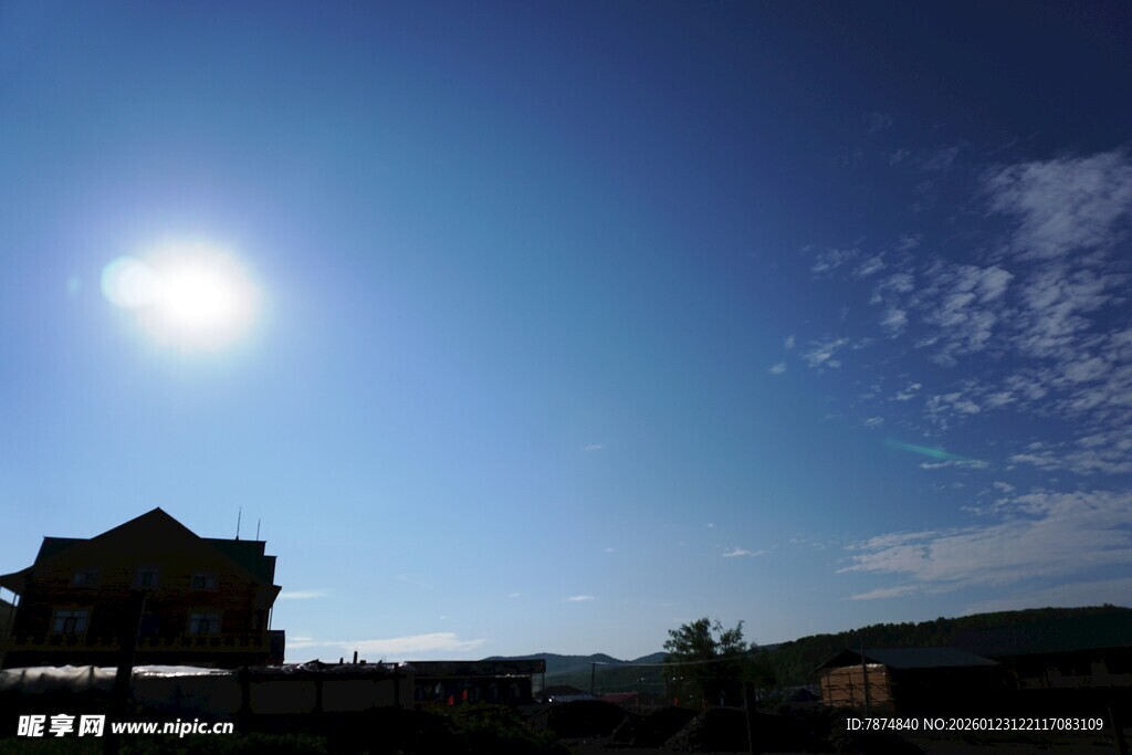 夕阳下的建筑与蓝天美景