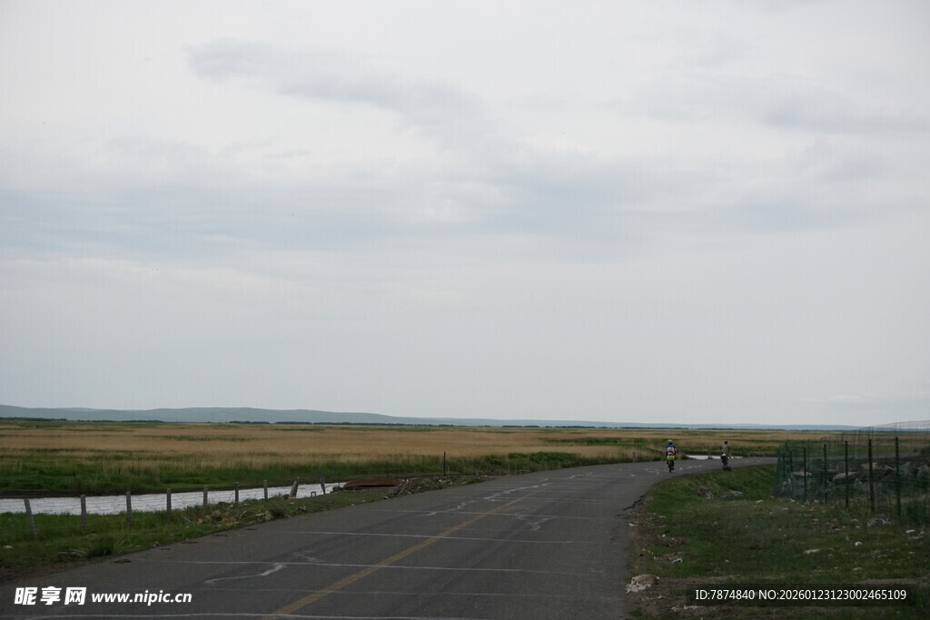 蜿蜒公路旁的开阔田野