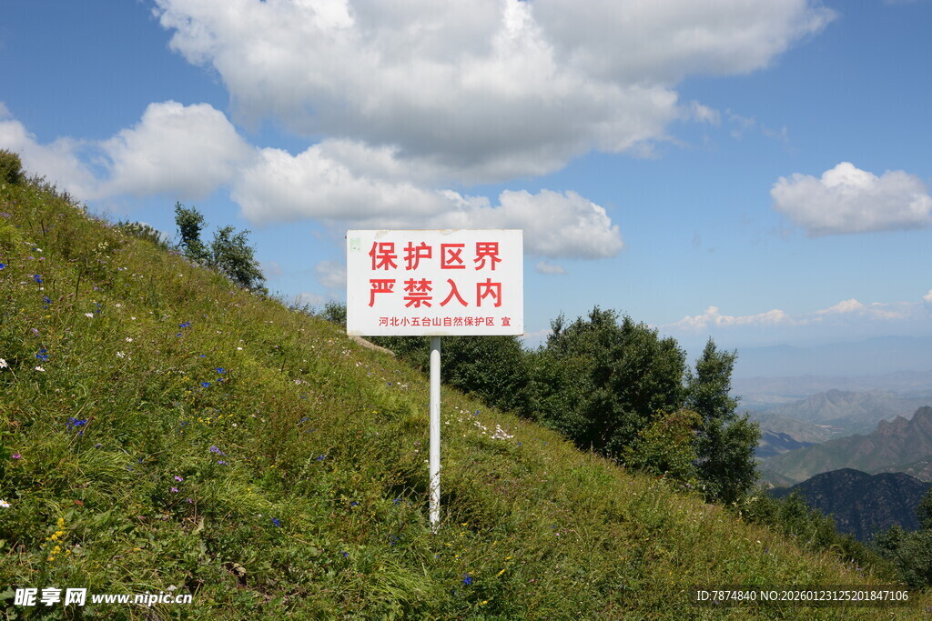 山坡上的禁止放牧标识