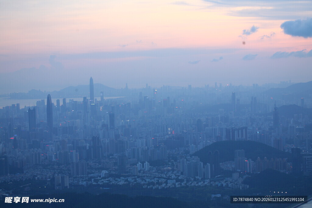黄昏下的城市天际线