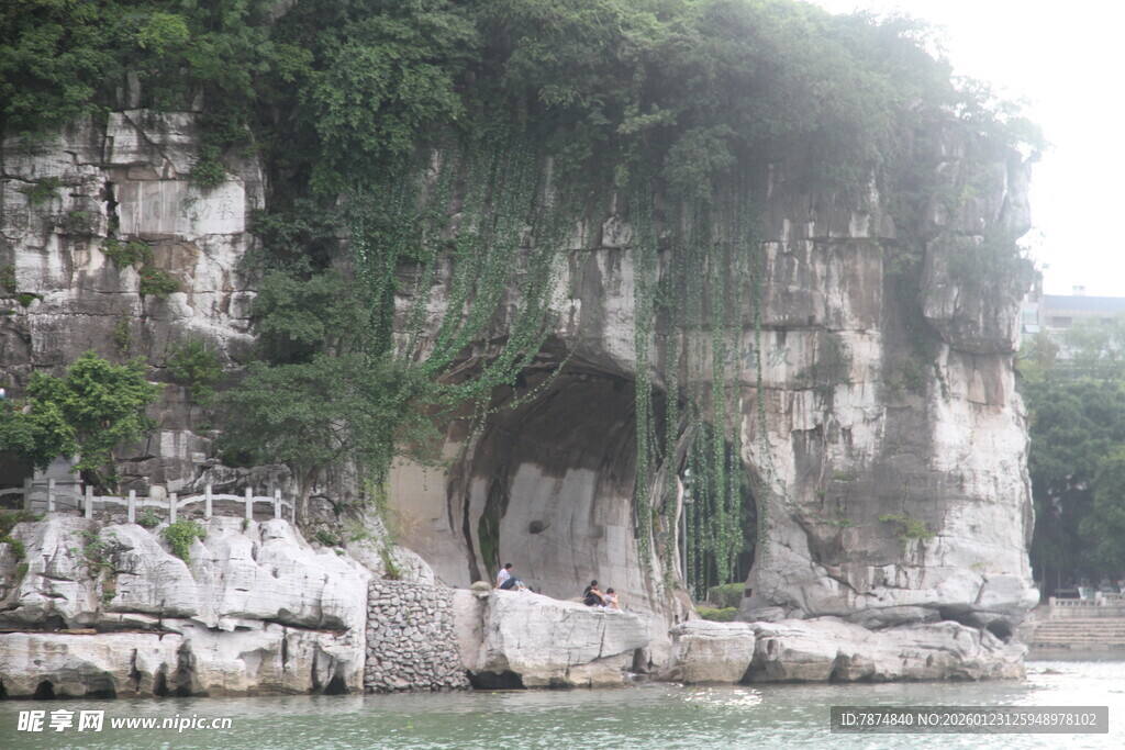 江边峭壁绿植覆盖景观