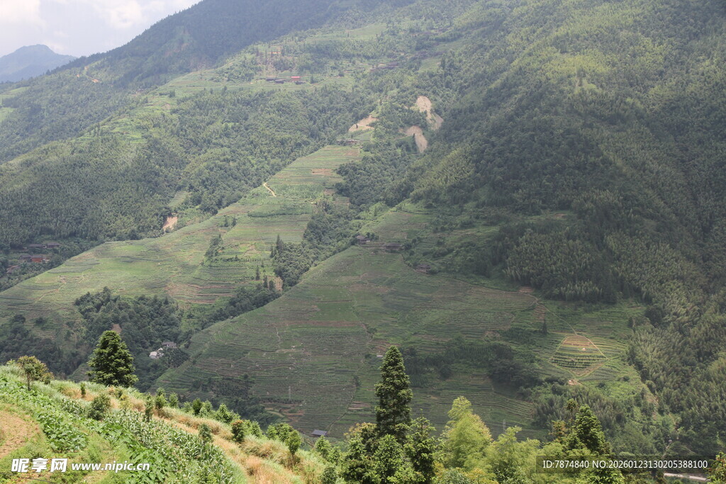 青山绿野间的秀丽山景