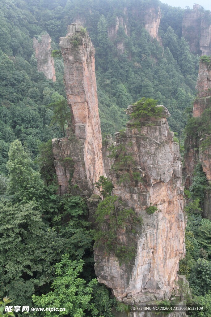 奇峰耸立的山林景观