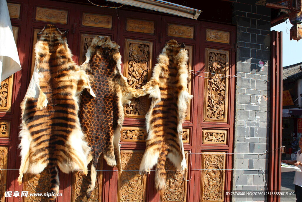 中式门前悬挂的腌制鱼肉