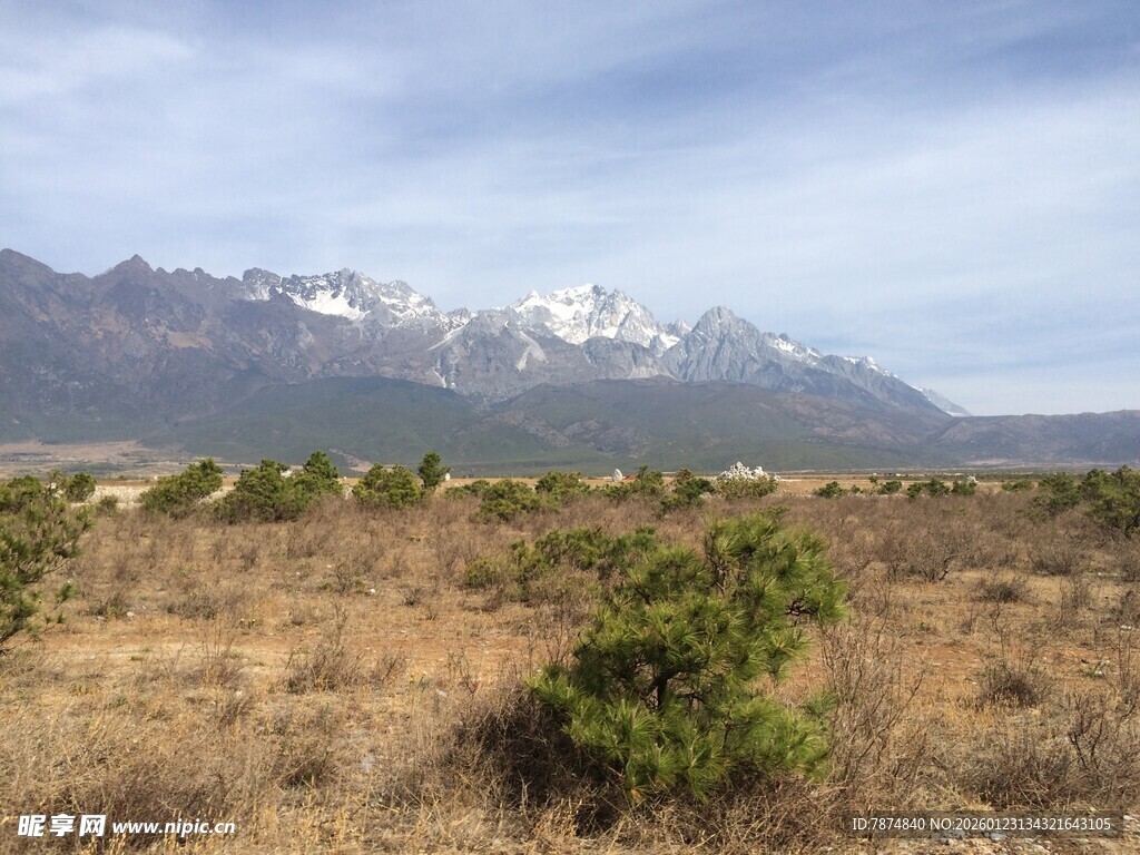 旷野中的远山与绿植