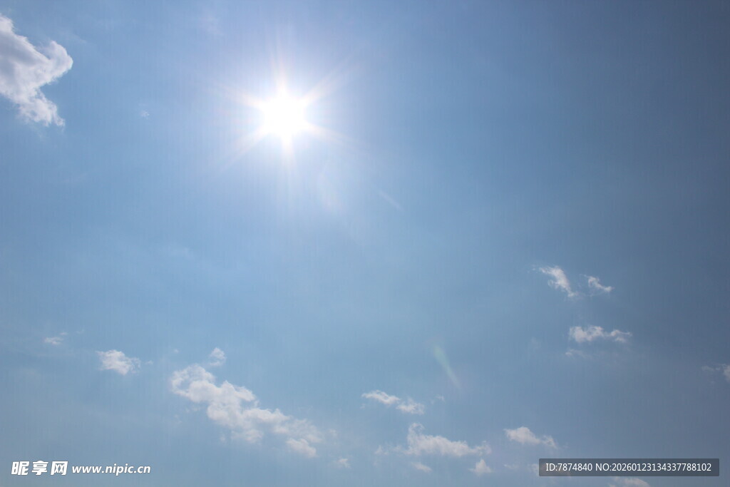 晴朗蓝天中的耀眼太阳