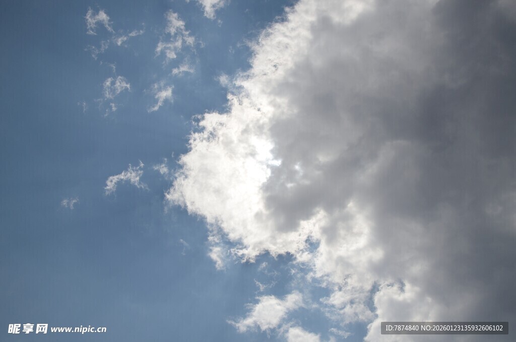 蓝天中的蓬松白云