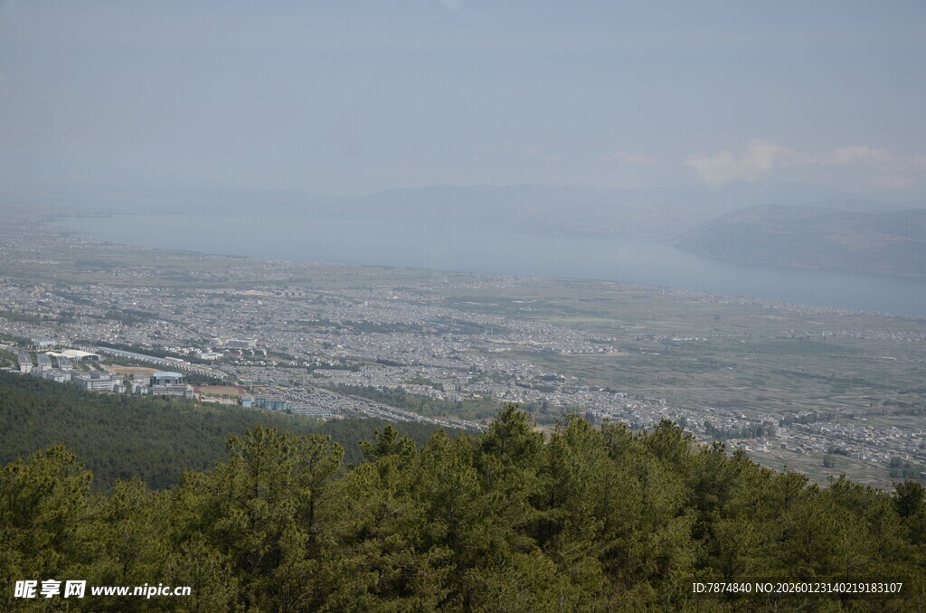 山顶俯瞰城市与森林景观