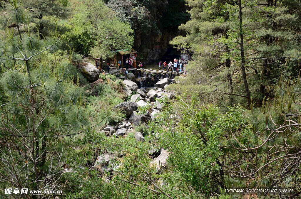 山间溪流旁的自然景致