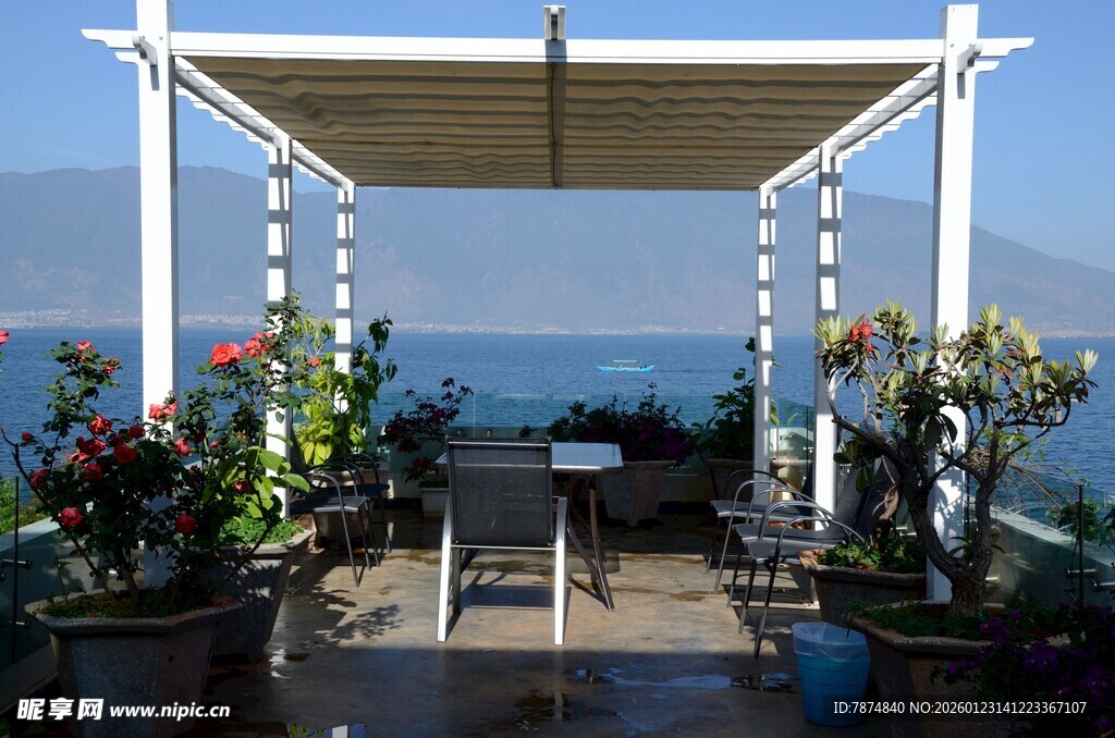 海边花架露台惬意景致