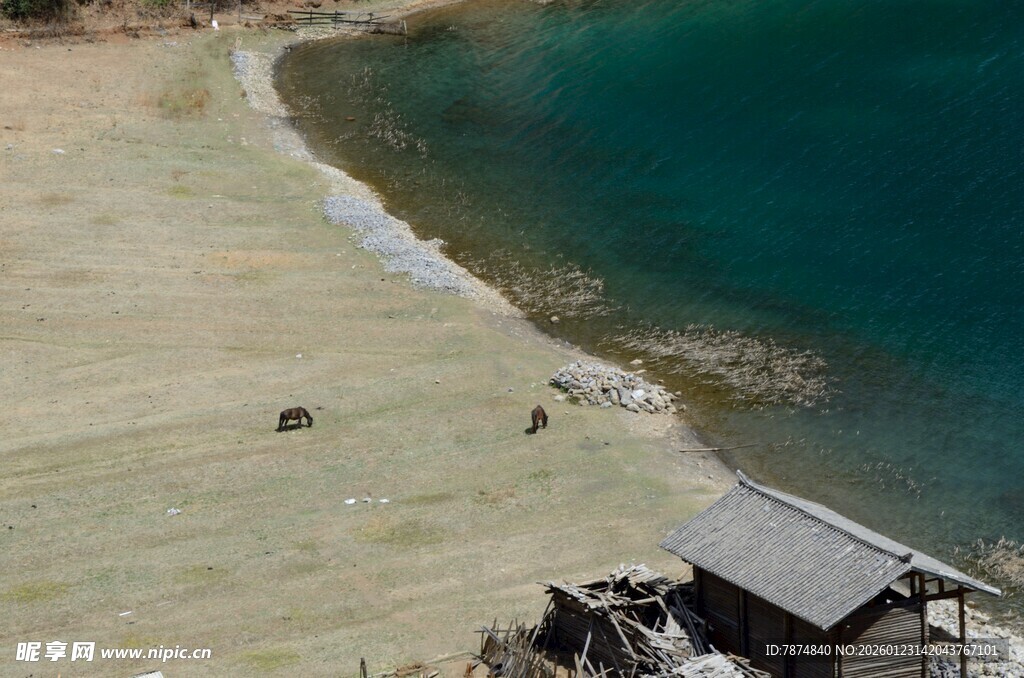 海边小屋与沙滩景致