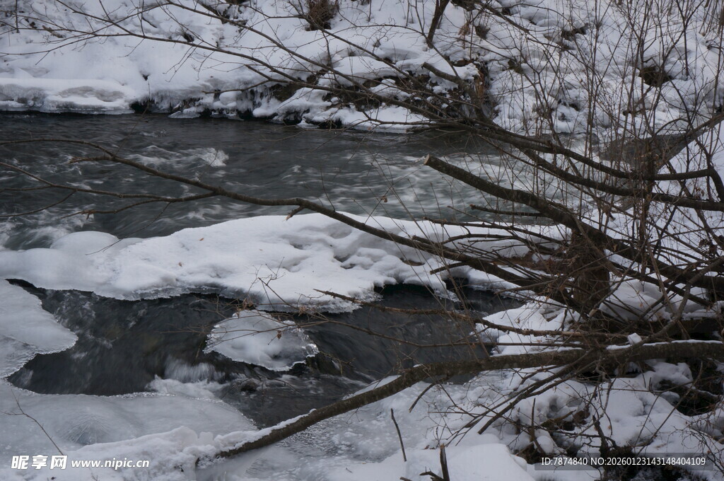 冬日溪边雪景