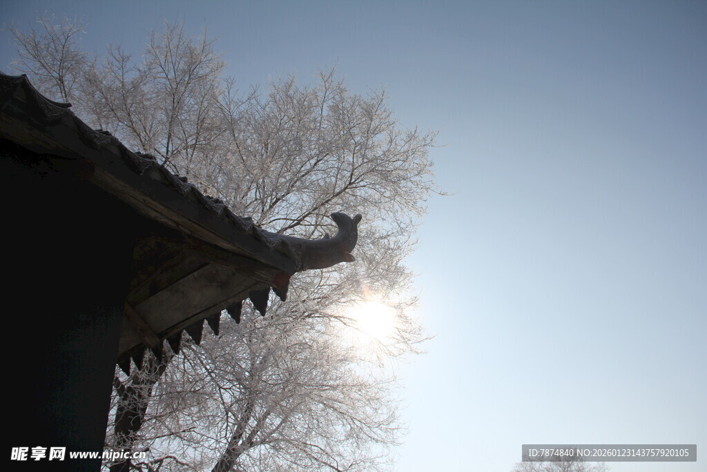 古建屋檐映冬日暖阳