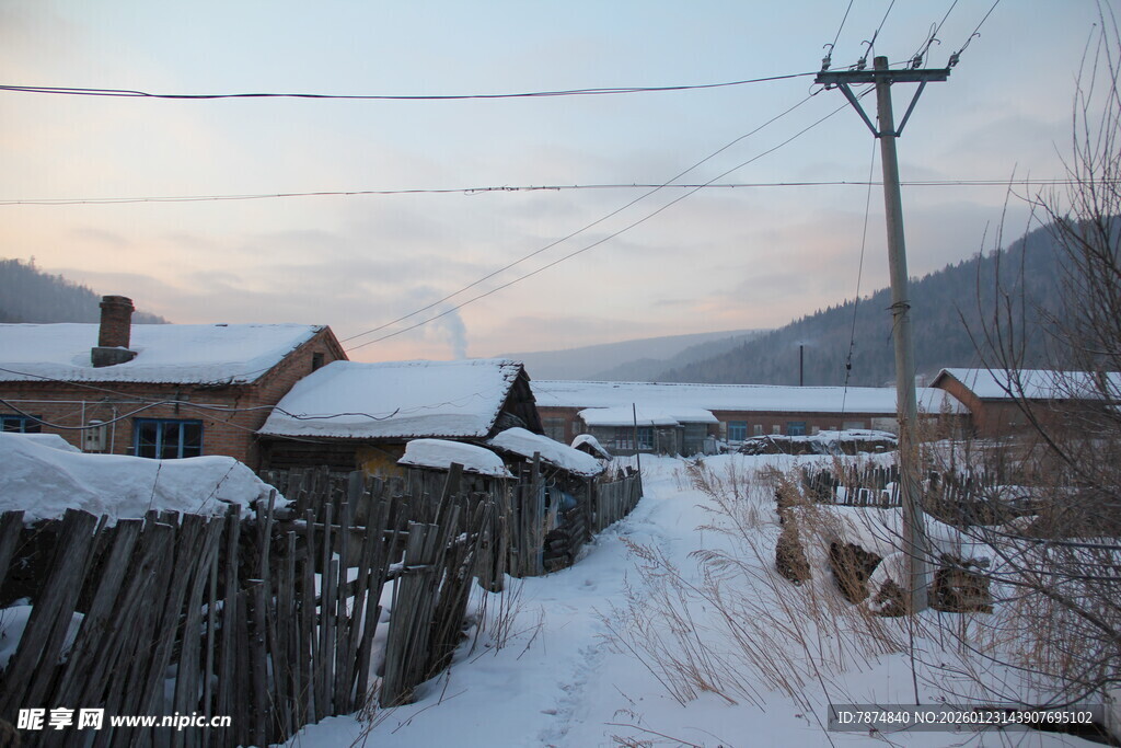 冬日雪覆乡村静谧景象