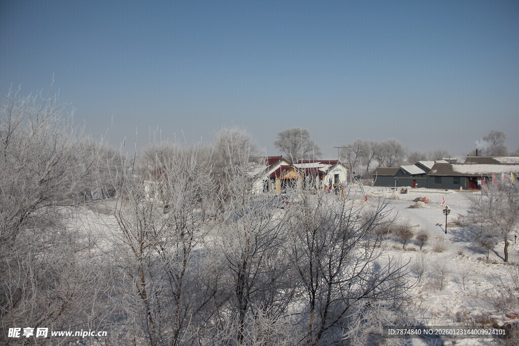 冬日雪覆村庄美景