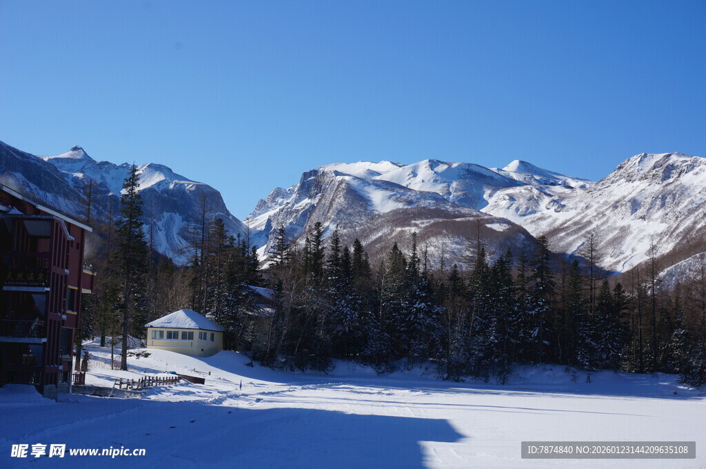 冬日雪山下的静谧风景 长白山
