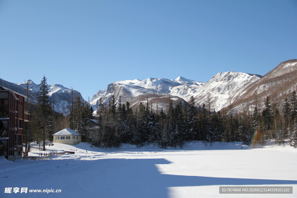 冬日雪山森林雪景风光 长白山
