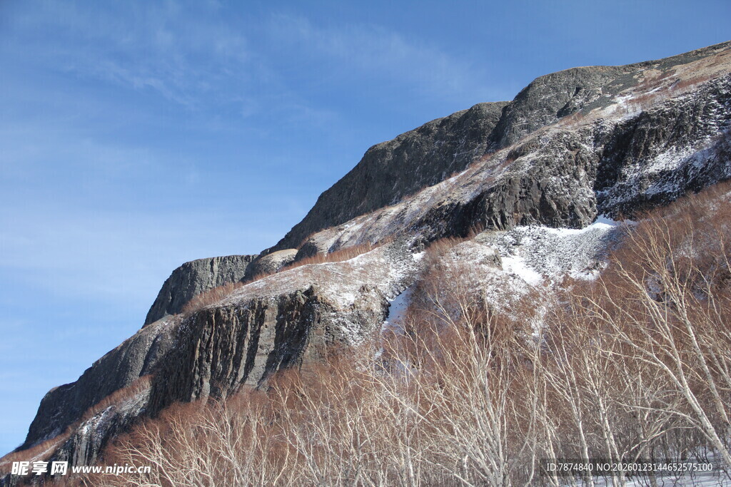 雪山下的枯黄植被景观 长白山