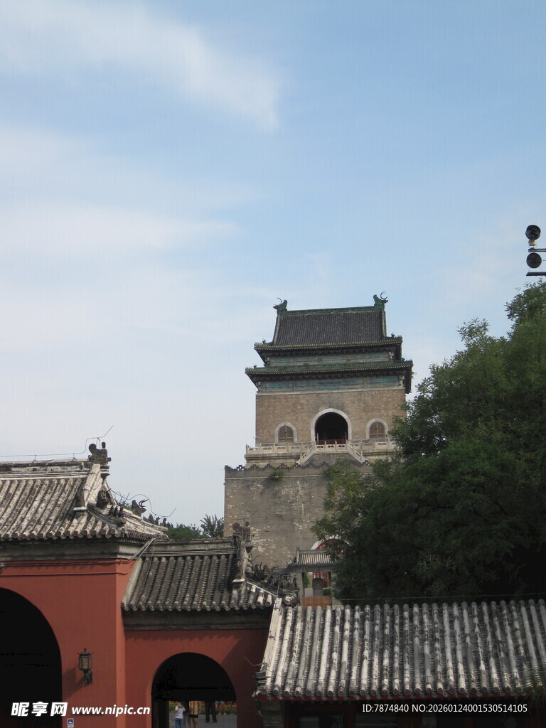 古老城楼映于蓝天绿树间