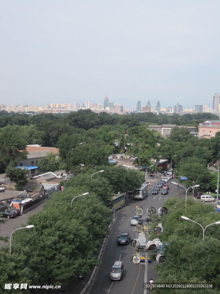 城市道路绿树环绕景象