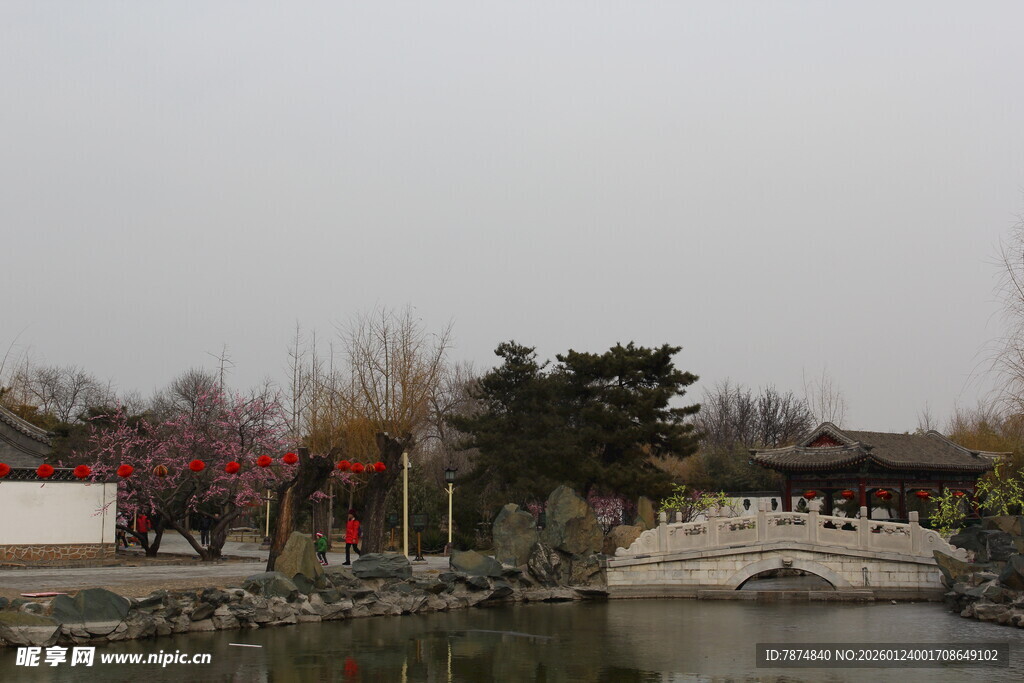 中式园林景观 石桥古建筑