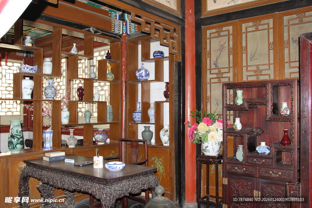 中式古典雅致茶室一角