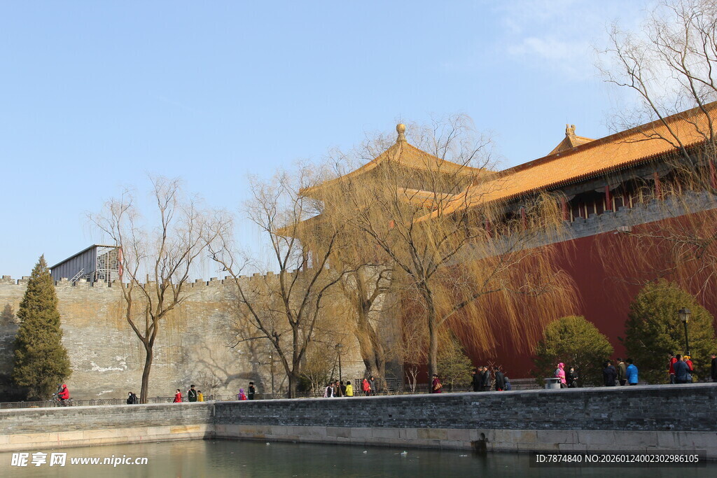 故宫红墙旁的冬日景致