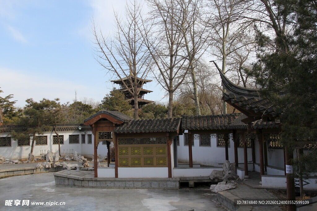 古雅中式建筑冬日景致