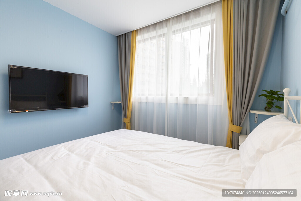 简约蓝色系温馨卧室场景