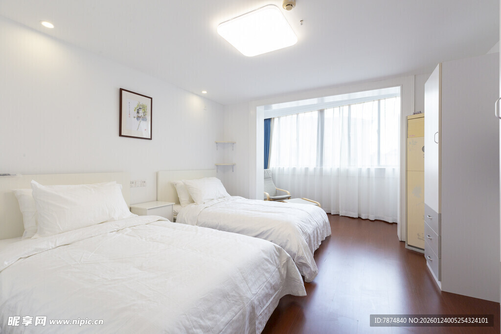 简约双床卧室室内场景