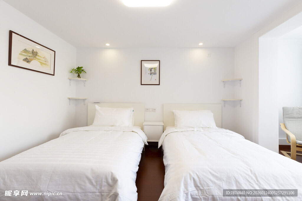 简约双床卧室室内场景
