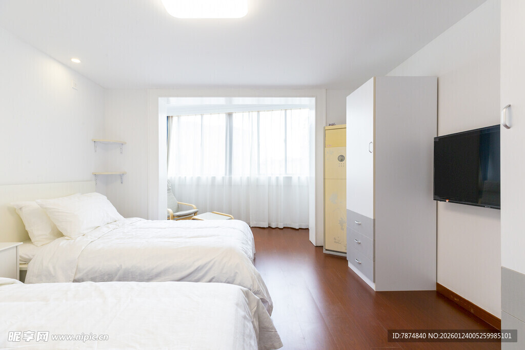 简约双床卧室室内场景