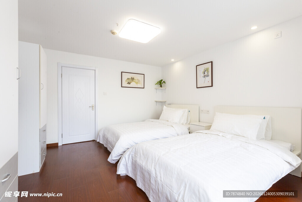 简约双床卧室室内场景