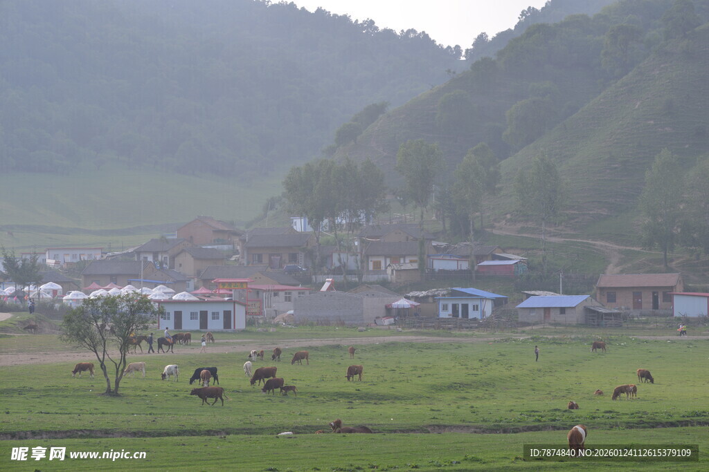 山村田园牧场景色