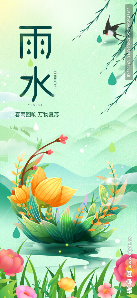 雨水时节水果花卉图景