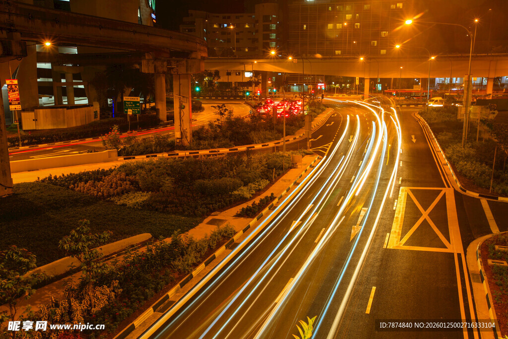 城市夜景下的车流光影