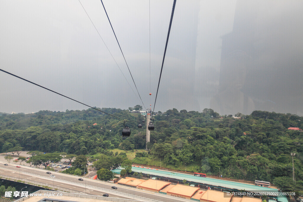 高空缆车俯瞰城市与绿植