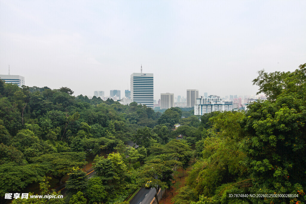 山林间远眺城市天际线