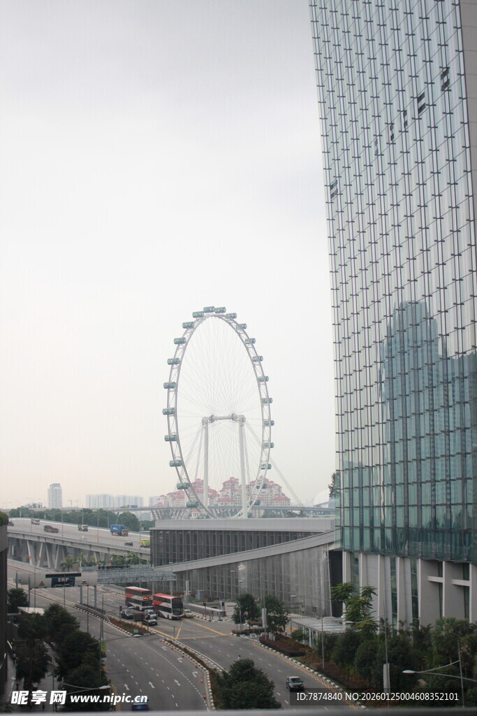城市景观中的摩天轮与高楼