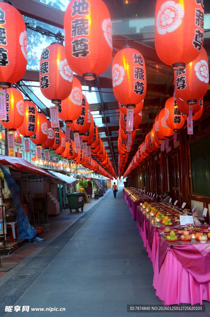 古街红灯笼下的热闹市集