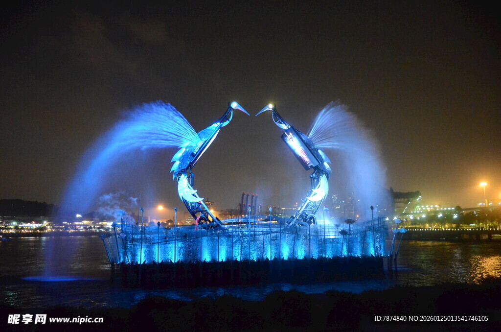 梦幻夜景喷泉灯光秀