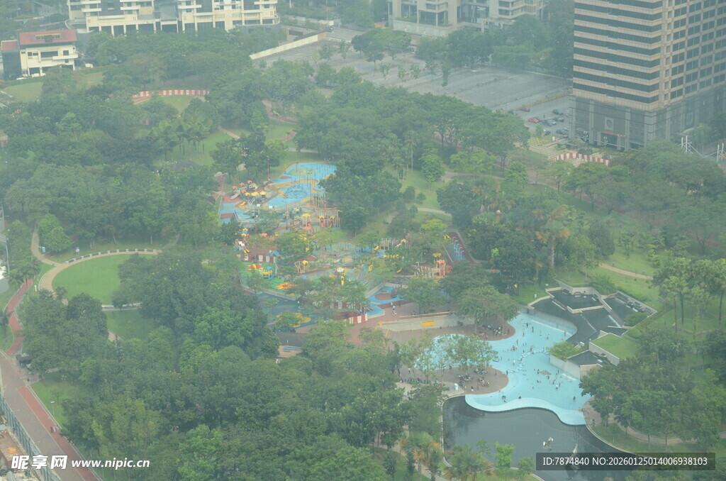 城市中的绿意盎然公园景观