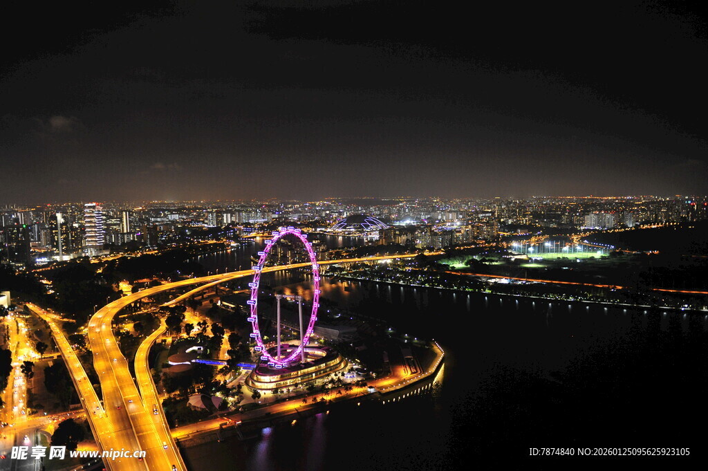 城市夜景中的璀璨摩天轮