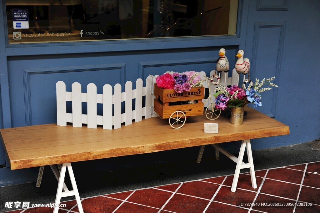 户外木质长椅装饰摆件