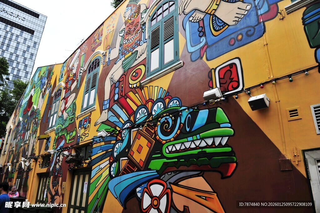 街头彩色涂鸦艺术墙面