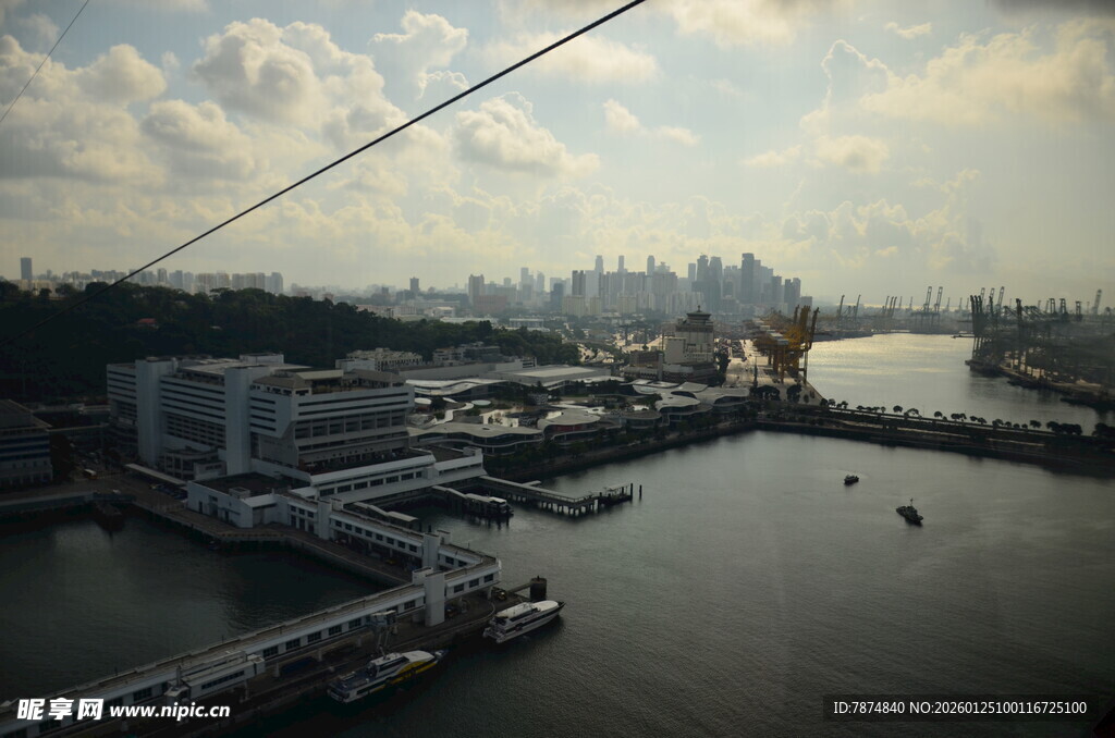 城市滨水风光俯瞰图