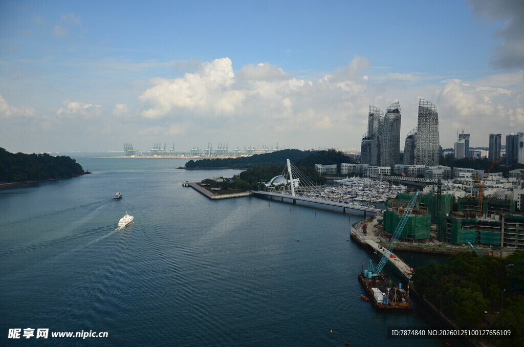 城市滨水风光俯瞰图